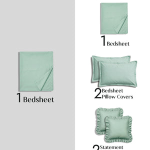 Home Crayons LuxeSoft™ Double Bedsheet Set | Oversized King | Includes 2 Pillow Covers & 2 Cushion Covers | Matcha Milk