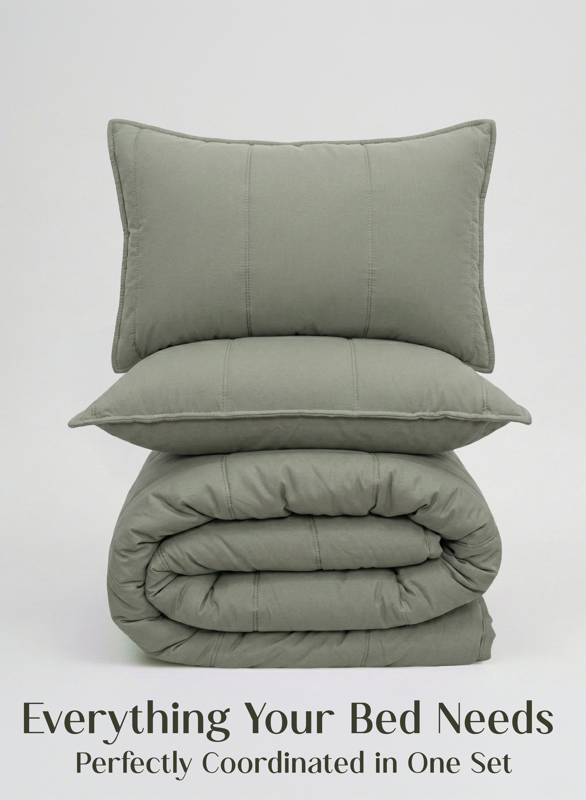 Home Crayons Cocoon 8-Piece AC Bedding Set | Coordinated Comforter, Fitted Sheet & Covers in One Set | Olive Mist
