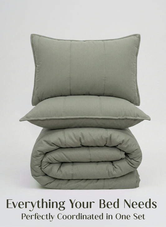 Home Crayons Cocoon 8-Piece AC Bedding Set | Coordinated Comforter, Fitted Sheet & Covers in One Set | Olive Mist