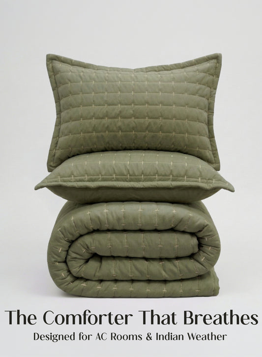 Home Crayons CloudTouch™ 5-Piece AC Comforter Set | 33% Oversized | Includes 2 Pillow & 2 Cushion Covers | Olive Grove