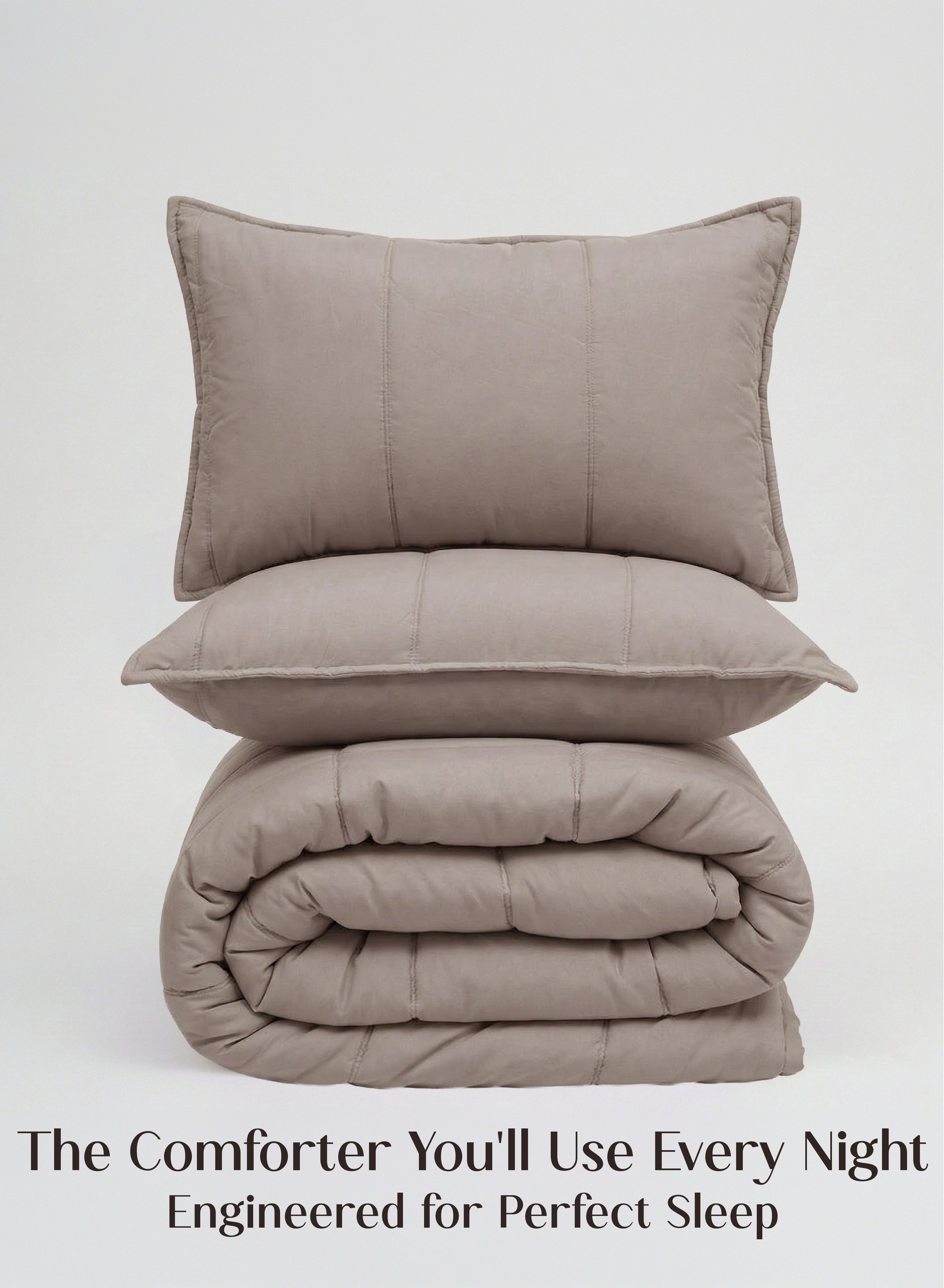 Cocoon Comforter Set | 5-Piece Designer Bed Set for Modern Homes | Earthy Beige
