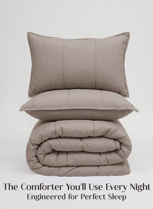 Home Crayons Cocoon AC Comforter Set | 5-Piece Designer Bed Set for Modern Homes | Earthy Beige