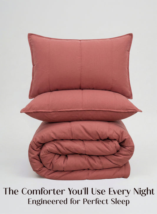 Home Crayons Cocoon AC Comforter Set | 5-Piece Designer Bed Set for Modern Homes | Terracotta