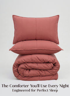 Home Crayons Cocoon AC Comforter Set | 5-Piece Designer Bed Set for Modern Homes | Terracotta