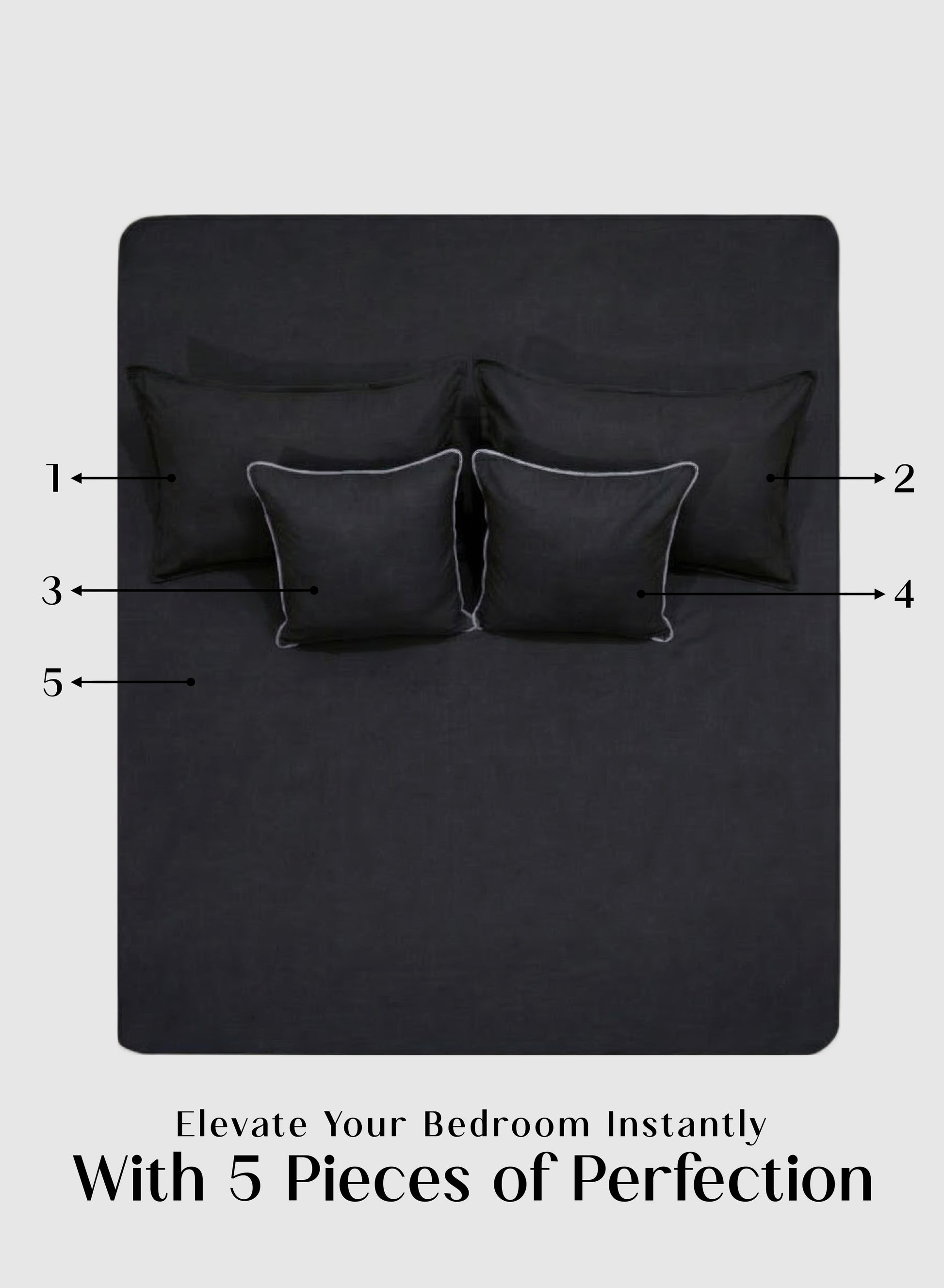 Home Crayons LuxeFit™ Fitted Bedsheet Set | Perfect Fit for Queen & King Mattresses | Ebony Black
