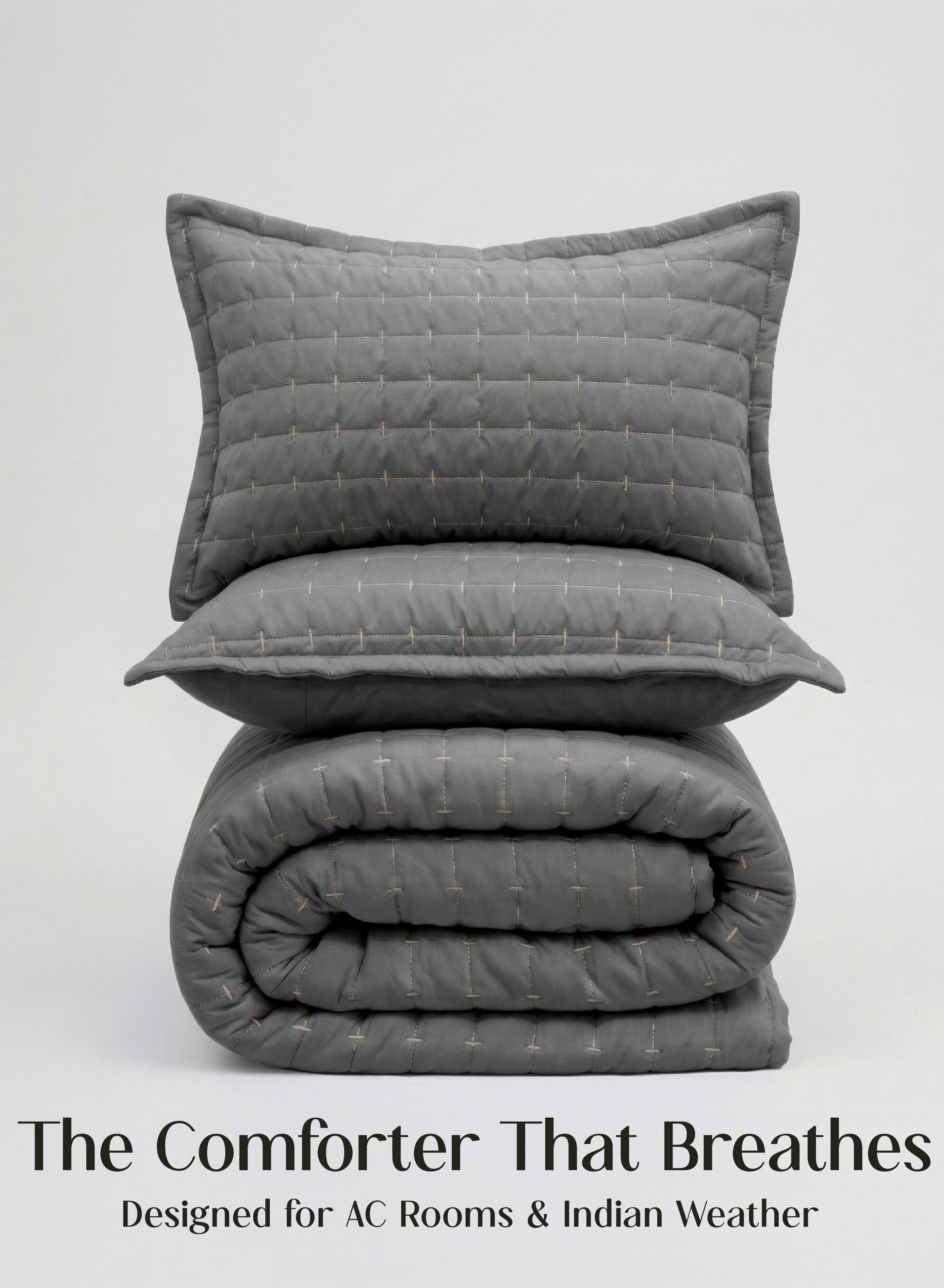 Home Crayons CloudTouch™ 5-Piece AC Comforter Set | 33% Oversized | Includes 2 Pillow & 2 Cushion Covers | Pebble Gray