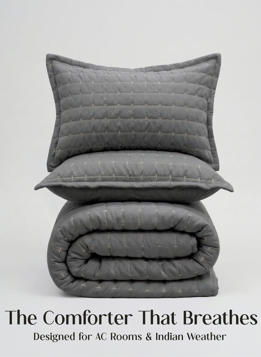 Home Crayons CloudTouch™ 5-Piece AC Comforter Set | 33% Oversized | Includes 2 Pillow & 2 Cushion Covers | Pebble Gray
