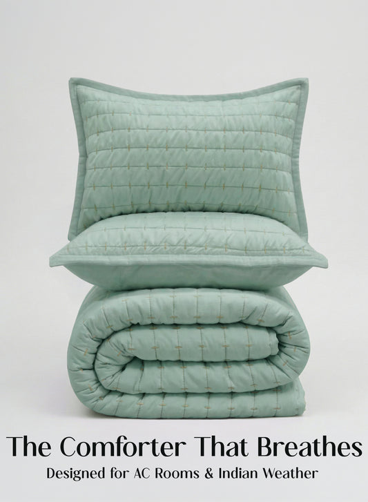 Home Crayons CloudTouch™ 5-Piece AC Comforter Set | 33% Oversized | Includes 2 Pillow & 2 Cushion Covers | Matcha Milk