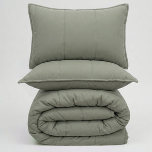 Home Crayons Cocoon AC Comforter Set | 5-Piece Designer Bed Set for Modern Homes | Olive Mist