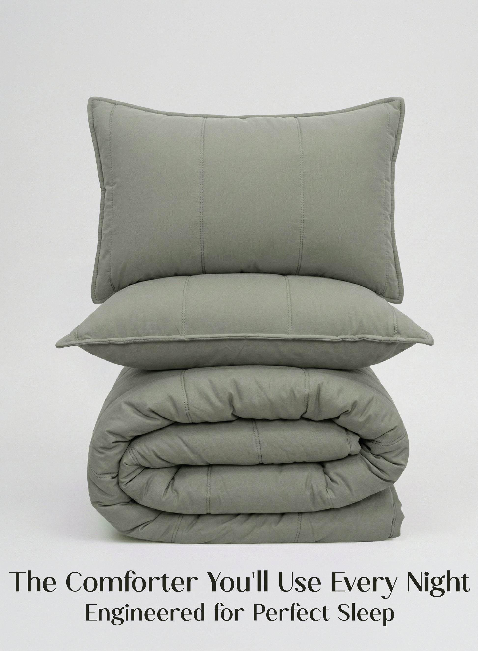 Home Crayons Cocoon AC Comforter Set | 5-Piece Designer Bed Set for Modern Homes | Olive Mist