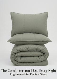 Home Crayons Cocoon AC Comforter Set | 5-Piece Designer Bed Set for Modern Homes | Olive Mist