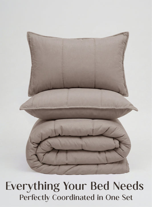 Home Crayons Cocoon 8-Piece AC Bedding Set | Coordinated Comforter, Fitted Sheet & Covers in One Set | Earthy Beige