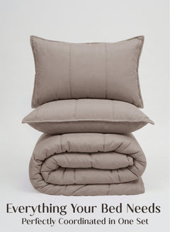 Home Crayons Cocoon 8-Piece AC Bedding Set | Coordinated Comforter, Fitted Sheet & Covers in One Set | Earthy Beige
