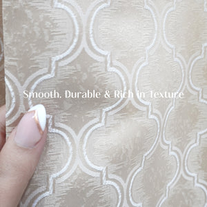 Teramo Jacquard Room Darkening Curtains | Crest Jacquard Weave | Sahara Beige | Set of 2 | Fully Customizable