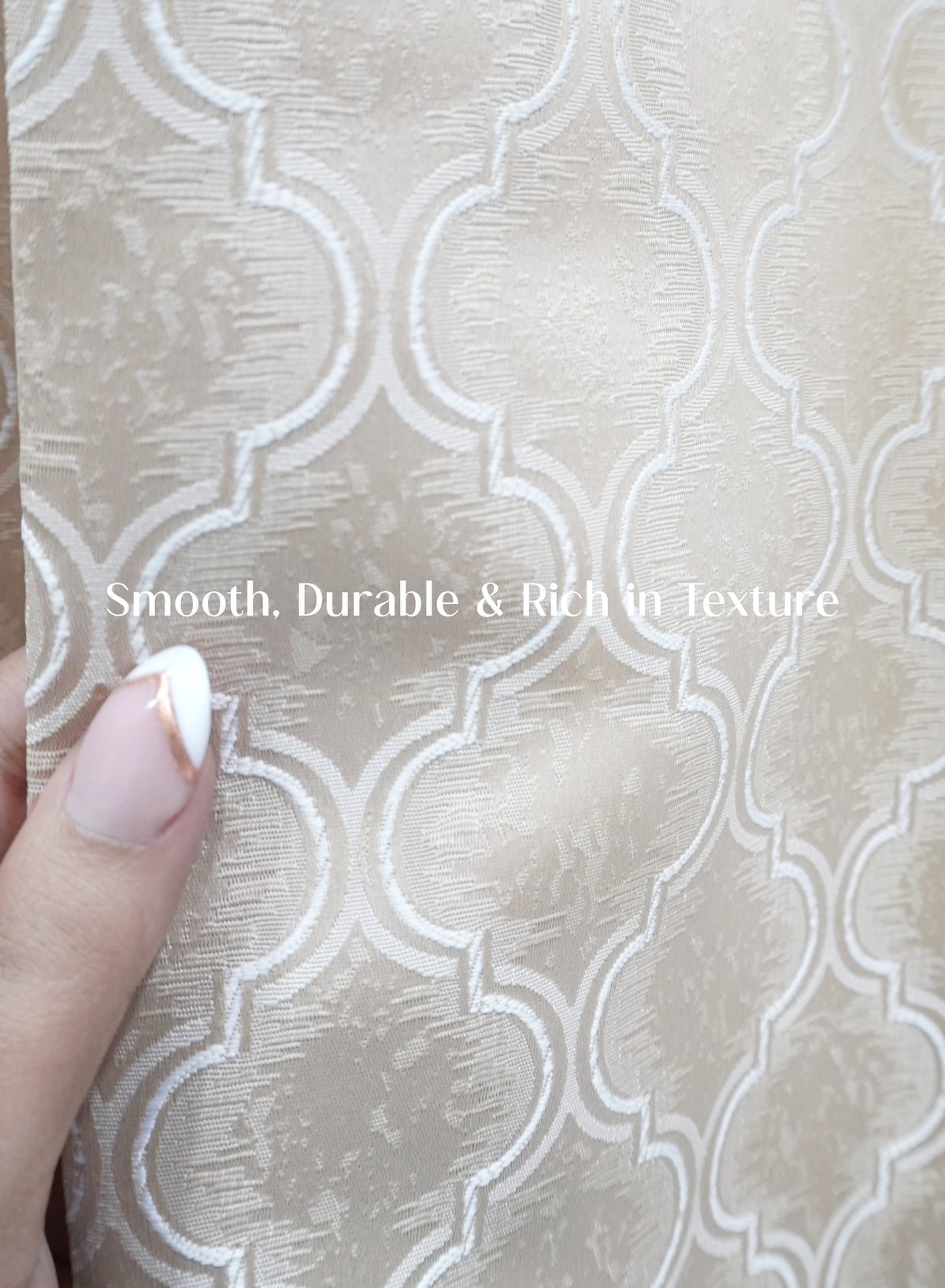 Teramo Jacquard Room Darkening Curtains | Crest Jacquard Weave | Sahara Beige | Set of 2 | Fully Customizable