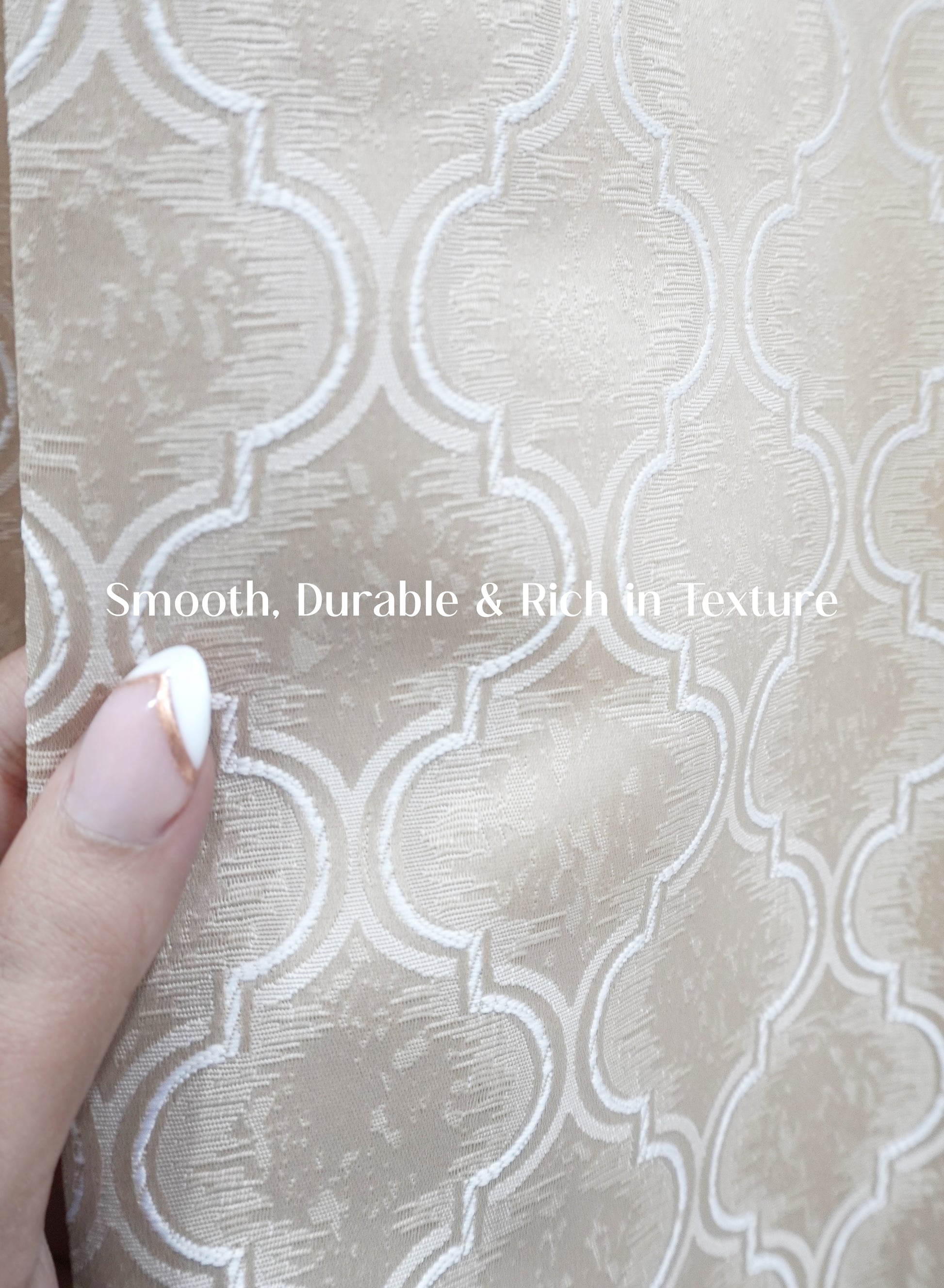 Teramo Jacquard Room Darkening Curtains | Crest Jacquard Weave | Sahara Beige | Set of 2 | Fully Customizable