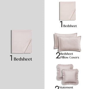 Home Crayons LuxeSoft™ Double Bedsheet Set | Oversized King | Includes 2 Pillow Covers & 2 Cushion Covers | Sakura Blush