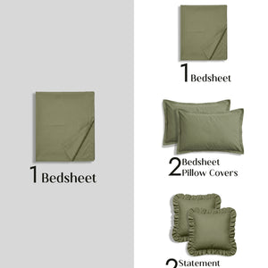 Home Crayons LuxeSoft™ Double Bedsheet Set | Oversized King | Includes 2 Pillow Covers & 2 Cushion Covers | Olive Grove