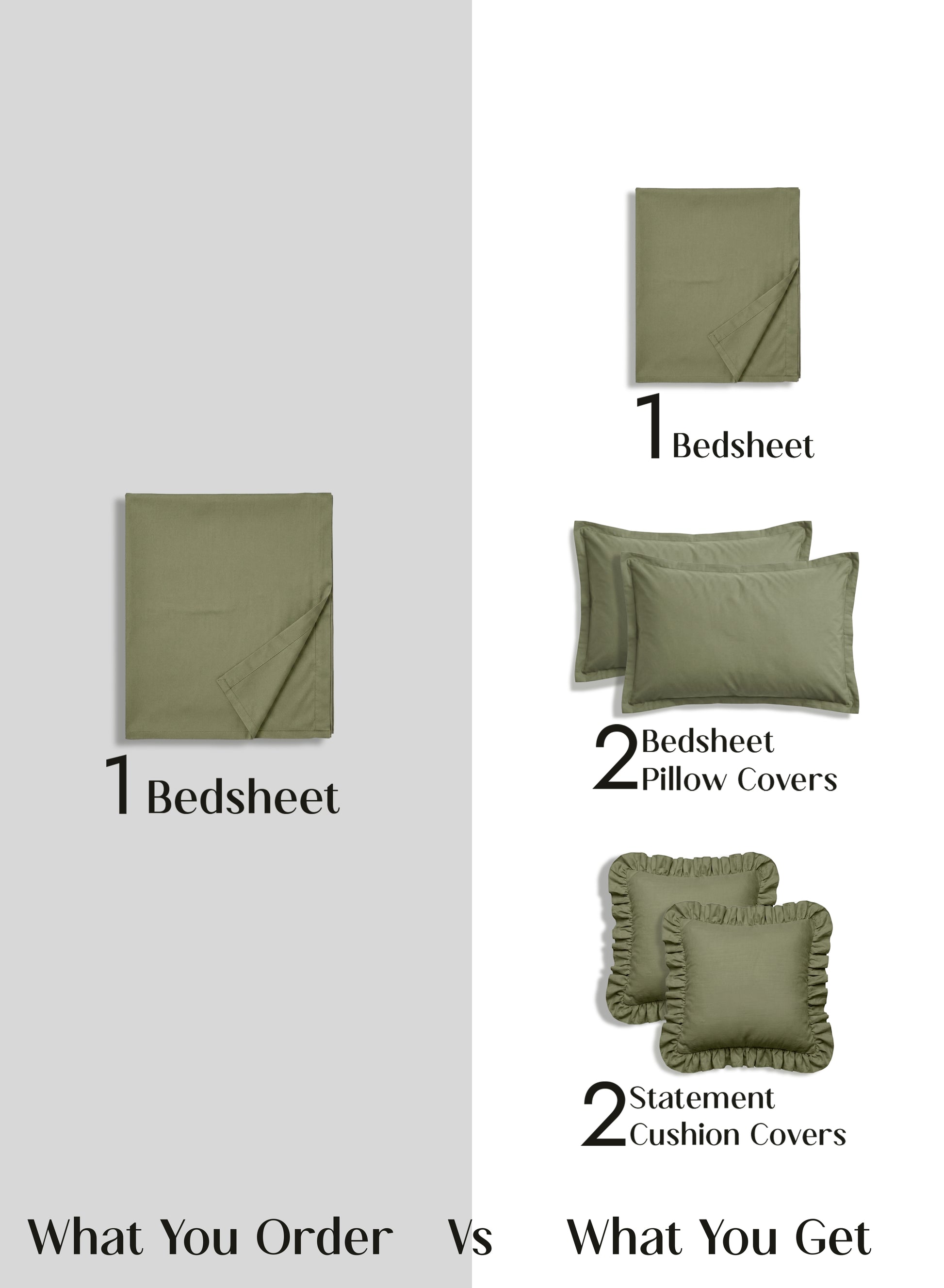 Home Crayons LuxeSoft™ Double Bedsheet Set | Oversized King | Includes 2 Pillow Covers & 2 Cushion Covers | Olive Grove