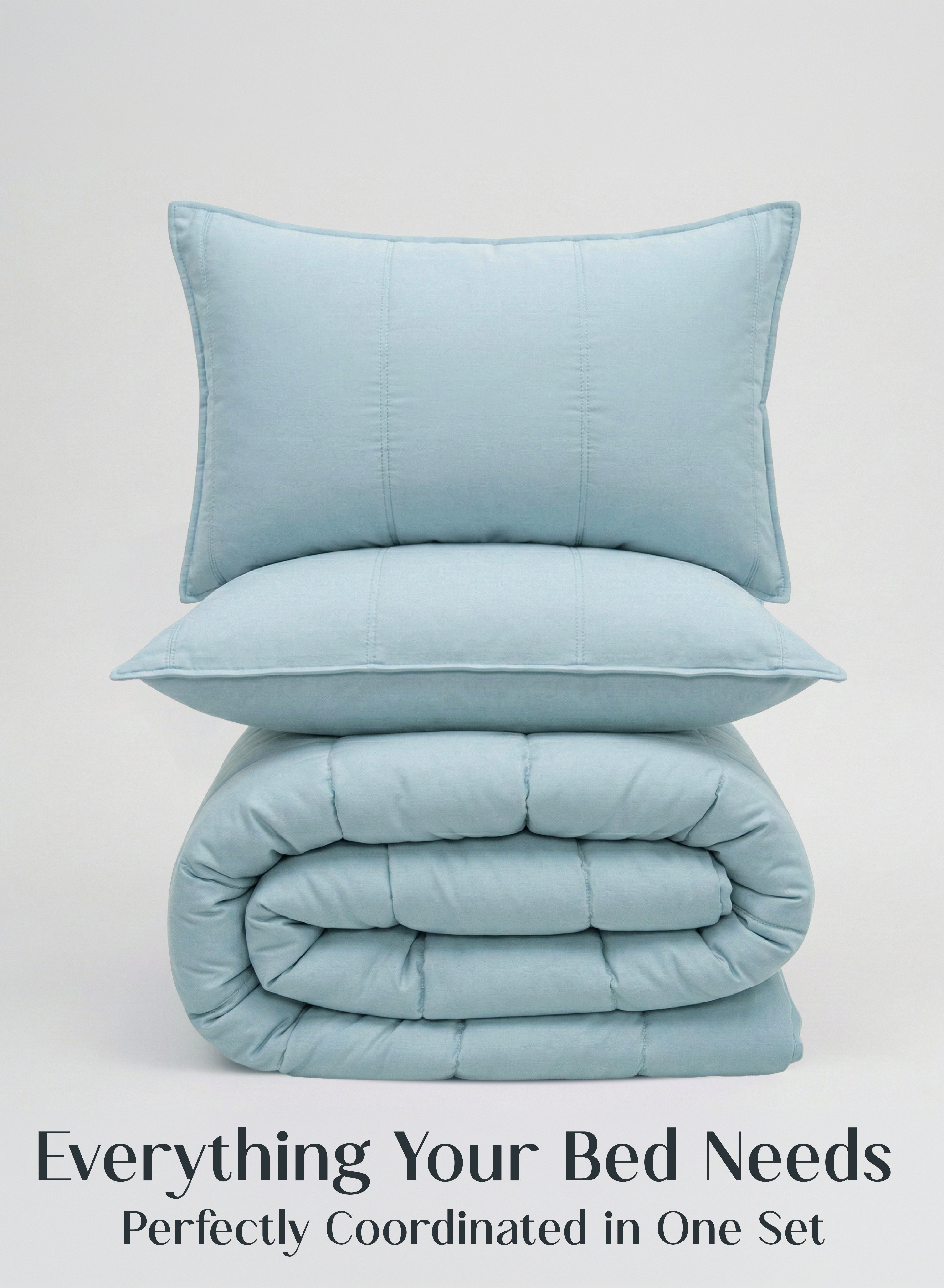 Cocoon 8-Piece Bedding Set | Coordinated Comforter, Fitted Sheet & Covers in One Set | Blue Meadow