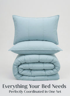 Home Crayons Cocoon 8-Piece AC Bedding Set | Coordinated Comforter, Fitted Sheet & Covers in One Set | Blue Meadow