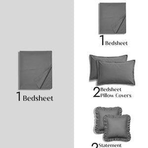 Home Crayons LuxeSoft™ Double Bedsheet Set | Oversized King | Includes 2 Pillow Covers & 2 Cushion Covers | Pebble Gray