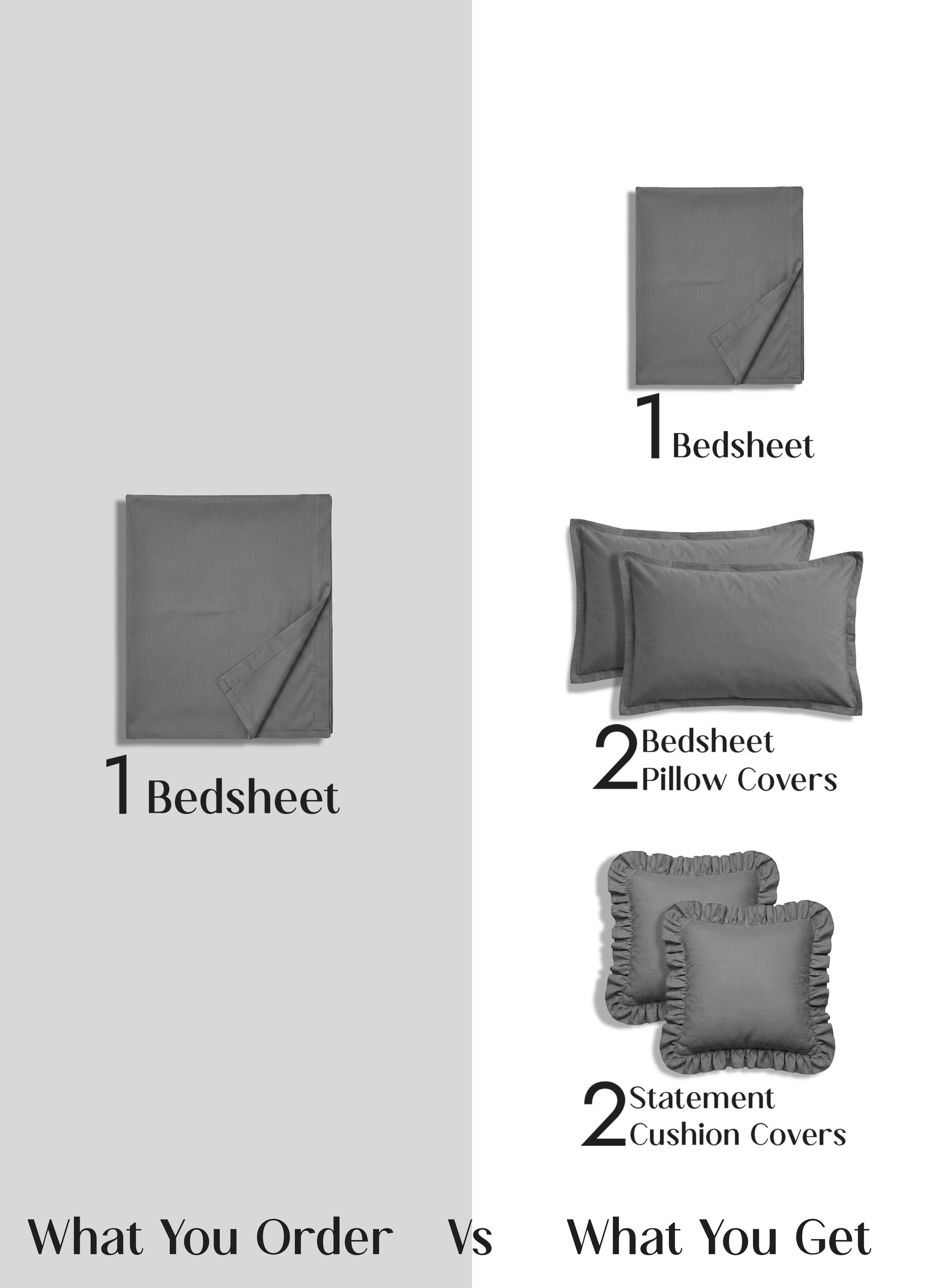 Home Crayons LuxeSoft™ Double Bedsheet Set | Oversized King | Includes 2 Pillow Covers & 2 Cushion Covers | Pebble Gray