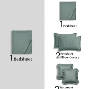 Home Crayons LuxeSoft™ Bedsheet Double Set | Oversized King | Includes 2 Pillow Covers & 2 Cushion Covers | Sage Green