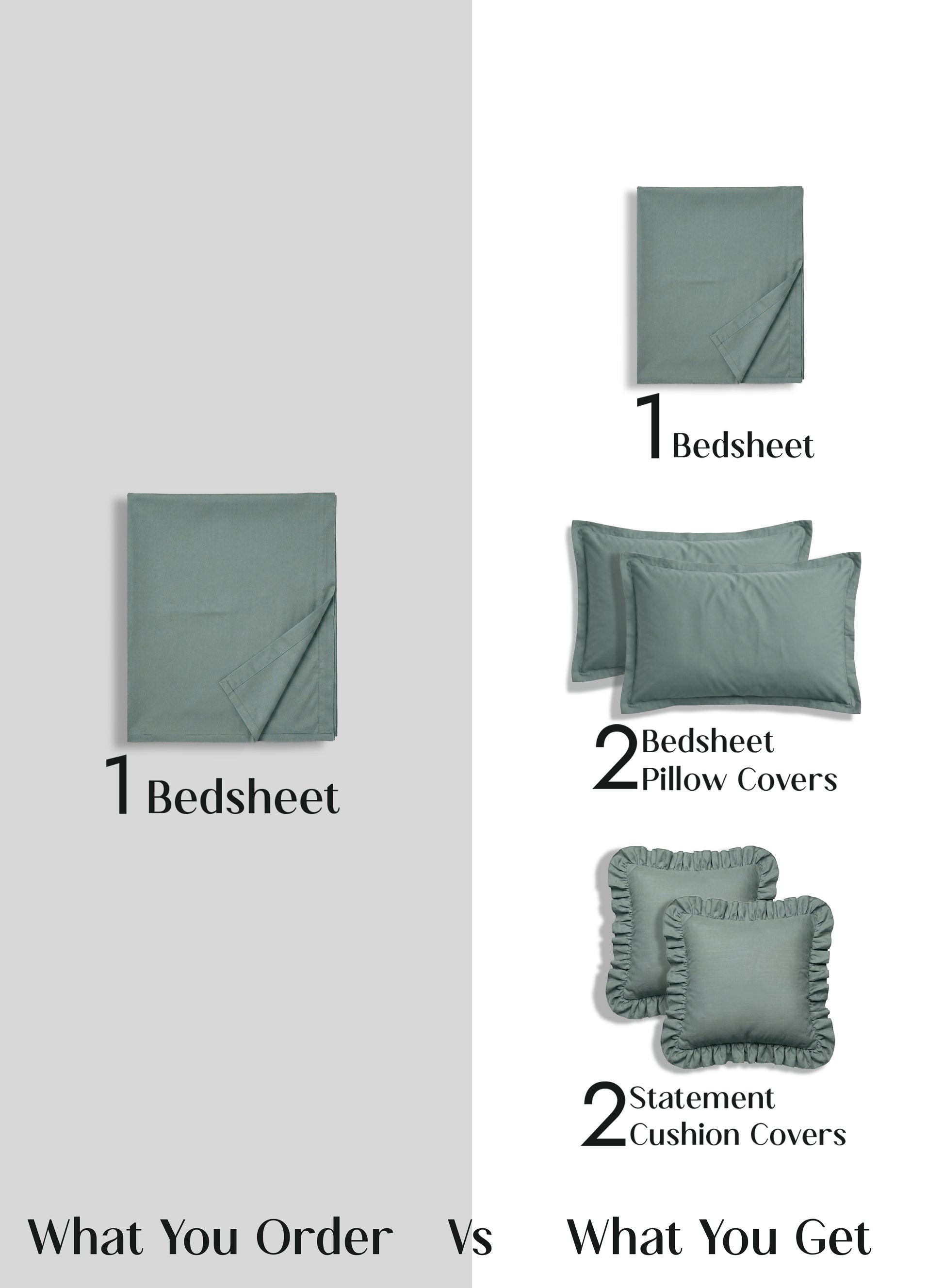 Home Crayons LuxeSoft™ Bedsheet Double Set | Oversized King | Includes 2 Pillow Covers & 2 Cushion Covers | Sage Green