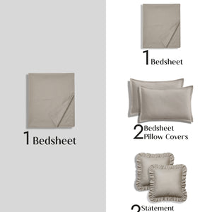 Home Crayons LuxeSoft™ Double Bedsheet Set | Oversized King | Includes 2 Pillow Covers & 2 Cushion Covers | Latte Crème