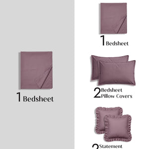 Home Crayons LuxeSoft™ Double Bedsheet Set | Oversized King | Includes 2 Pillow Covers & 2 Cushion Covers | Mulberry