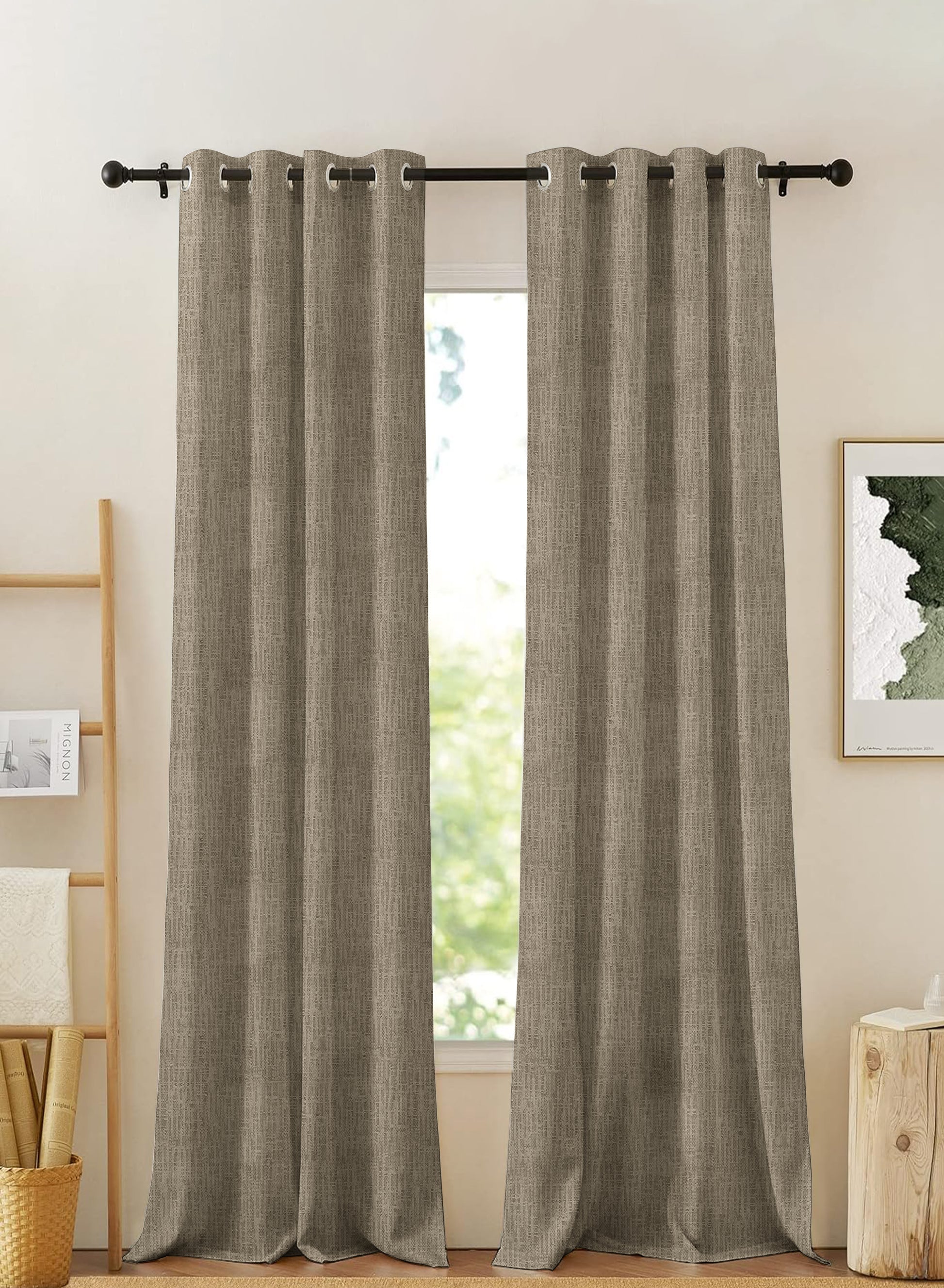 Elora Textured Blackout Curtains | Minimal Design & Total Light Block | Khaki Green | Set of 2 | Fully Customizable