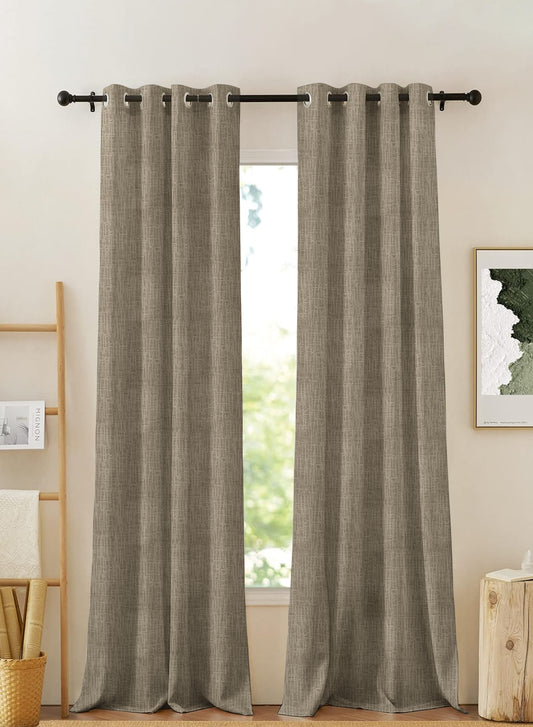 Elora Textured Blackout Curtains | Minimal Design & Total Light Block | Khaki Green | Set of 2 | Fully Customizable