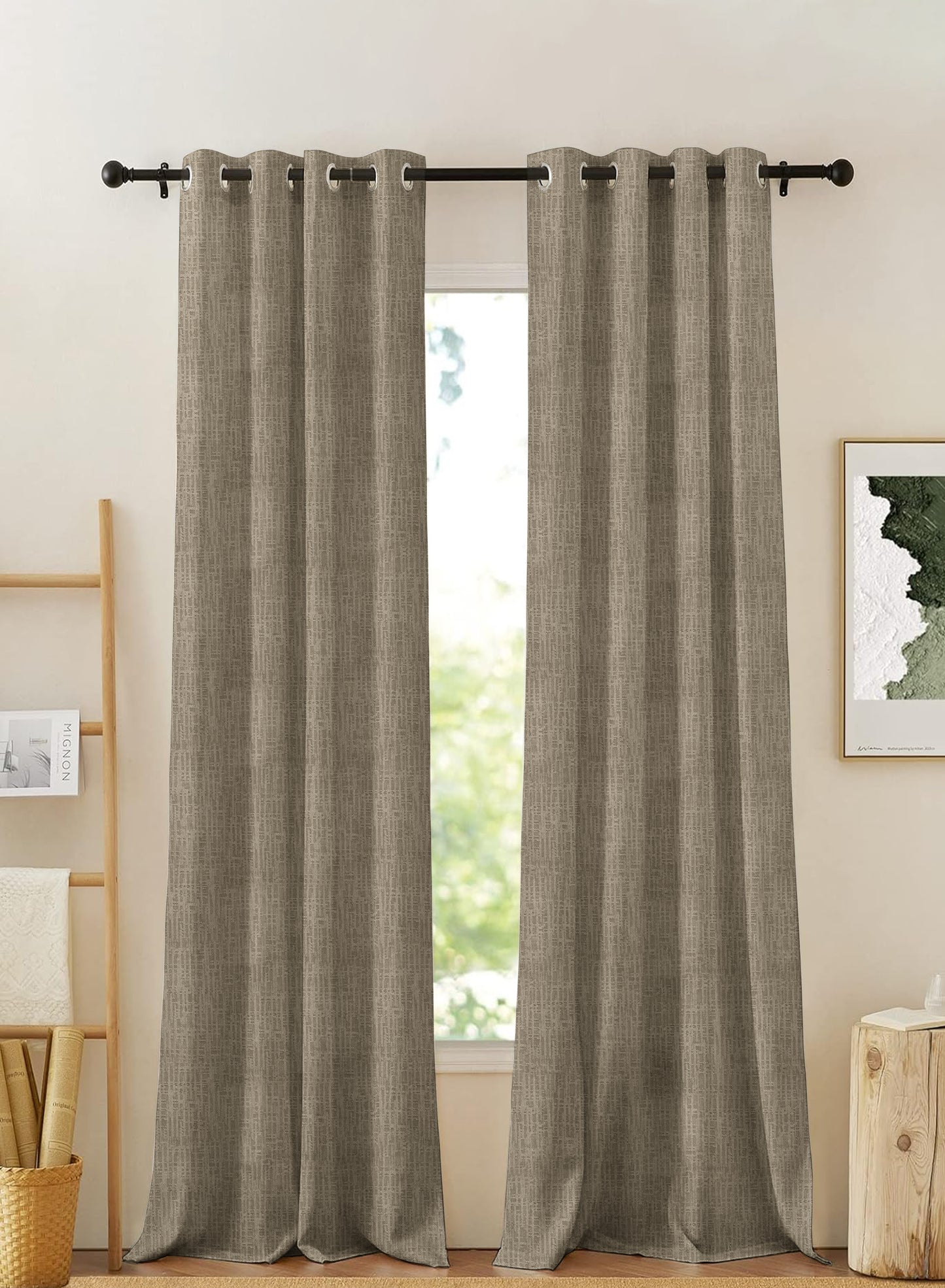 Elora Textured Blackout Curtains | Khaki Green | Set of 2