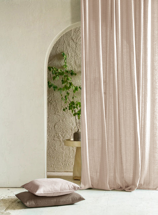 Amore Striped Sheer Curtains | Beige | Set of 2