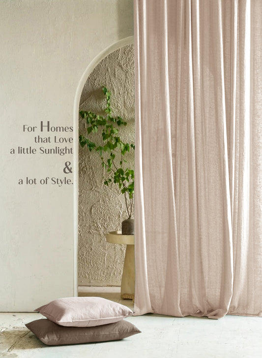 Amore Striped Sheer Curtains | Airy Elegance & Soft Light Filter | Beige | Set of 2 | Fully Customizable