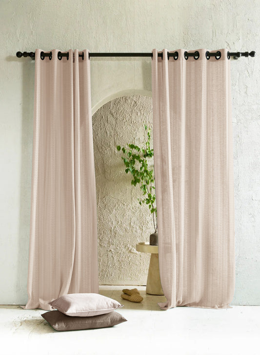 Amore Striped Sheer Curtains | Beige | Set of 2