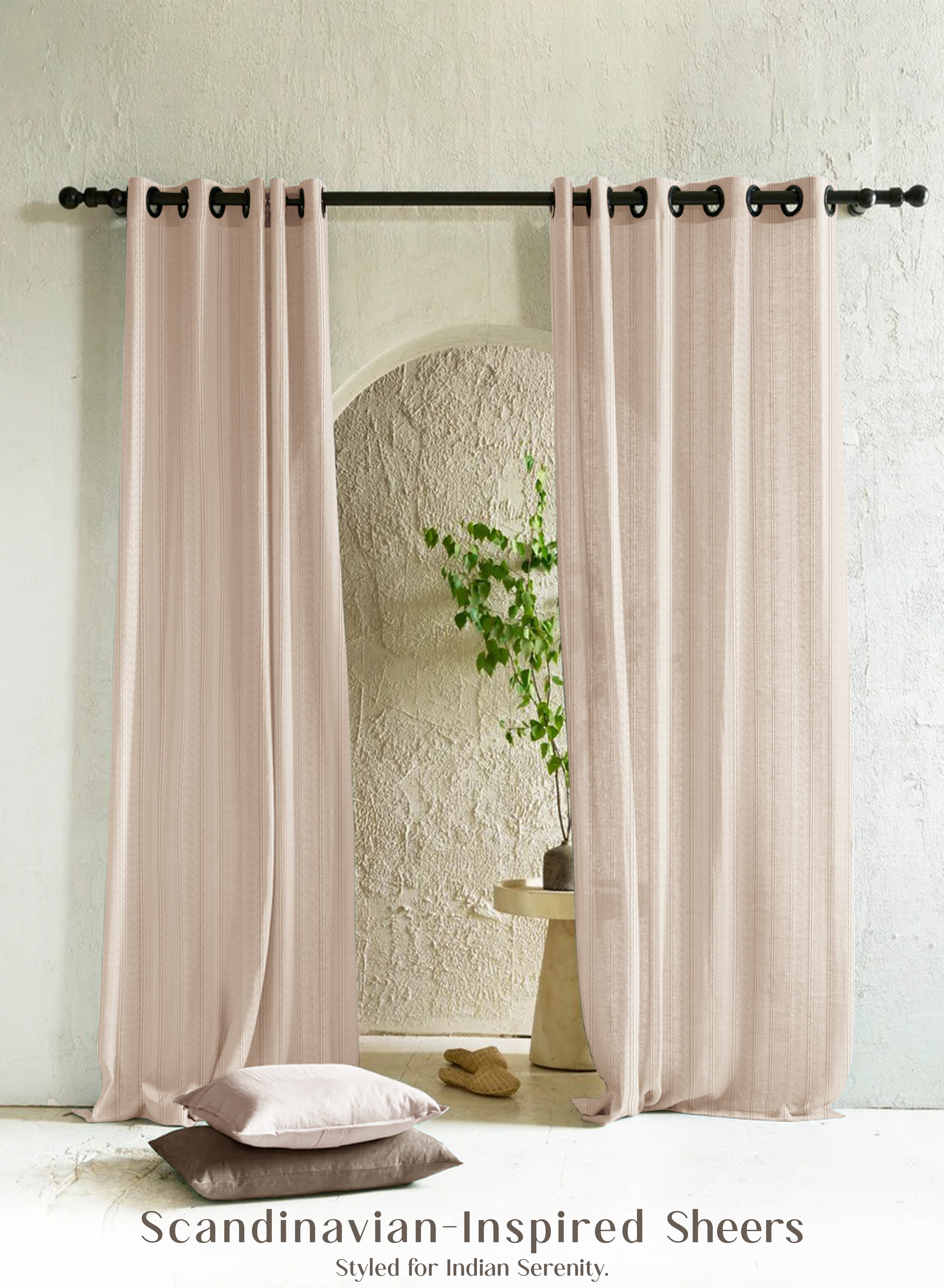 Amore Striped Sheer Curtains | Airy Elegance & Soft Light Filter | Beige | Set of 2 | Fully Customizable