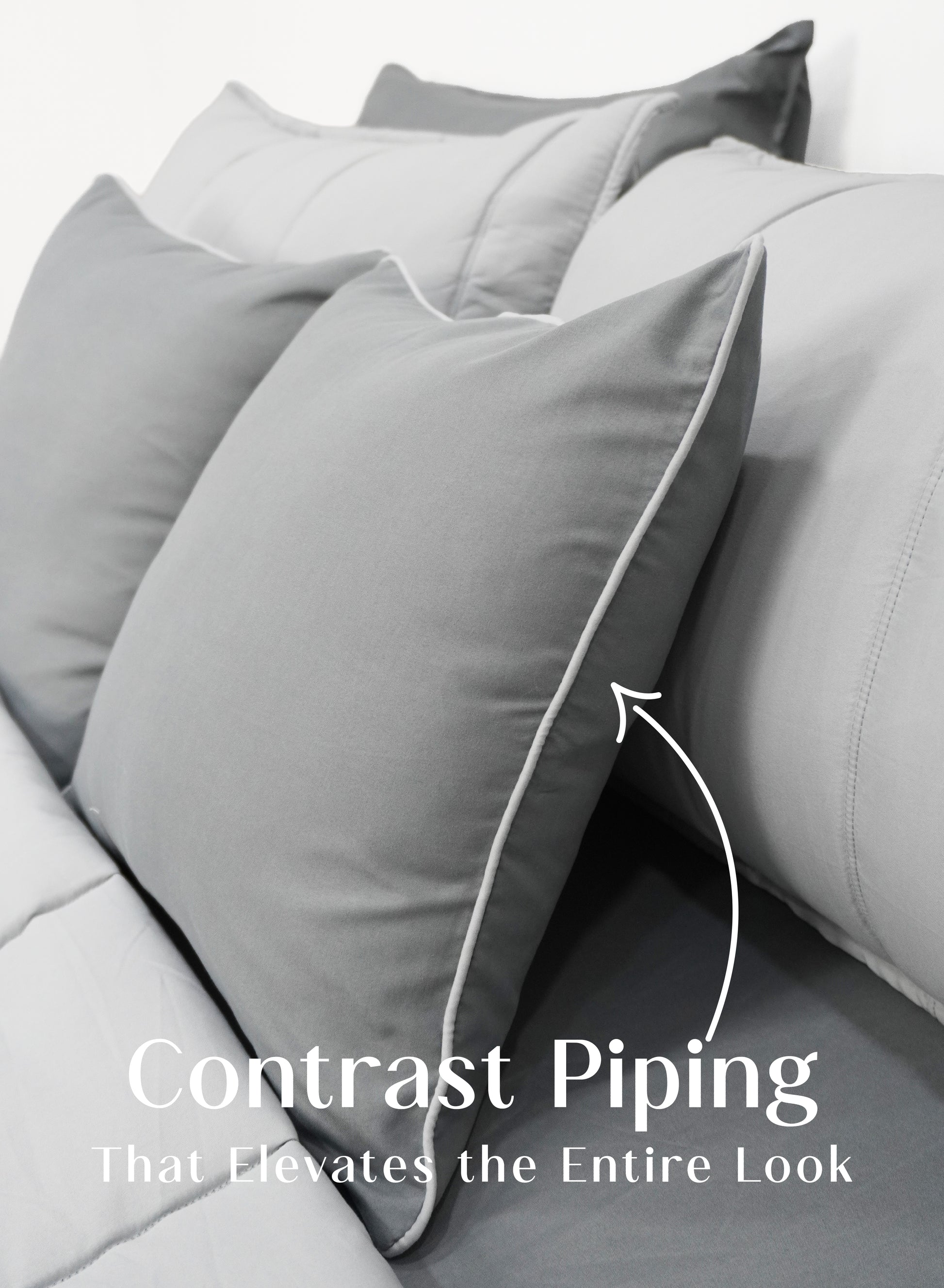 Home Crayons Cocoon 8-Piece AC Bedding Set | Coordinated Comforter, Fitted Sheet & Covers in One Set | Pearl Gray