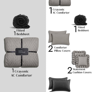 Crayonic™ 8-Piece AC Bedding Set | Signature Designer Bedding for AC Rooms | Midnight Gingham