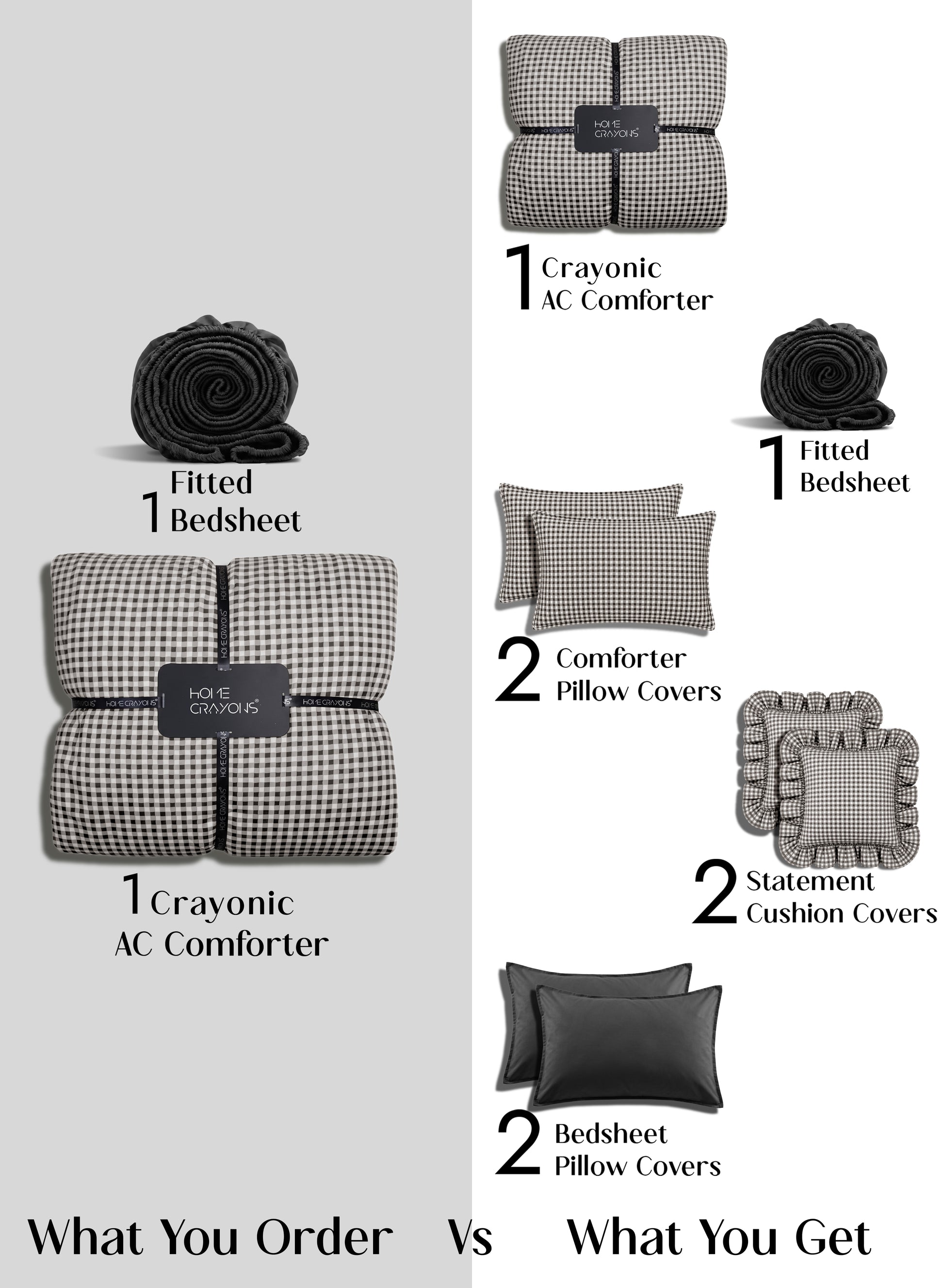 Crayonic™ 8-Piece AC Bedding Set | Signature Designer Bedding for AC Rooms | Midnight Gingham