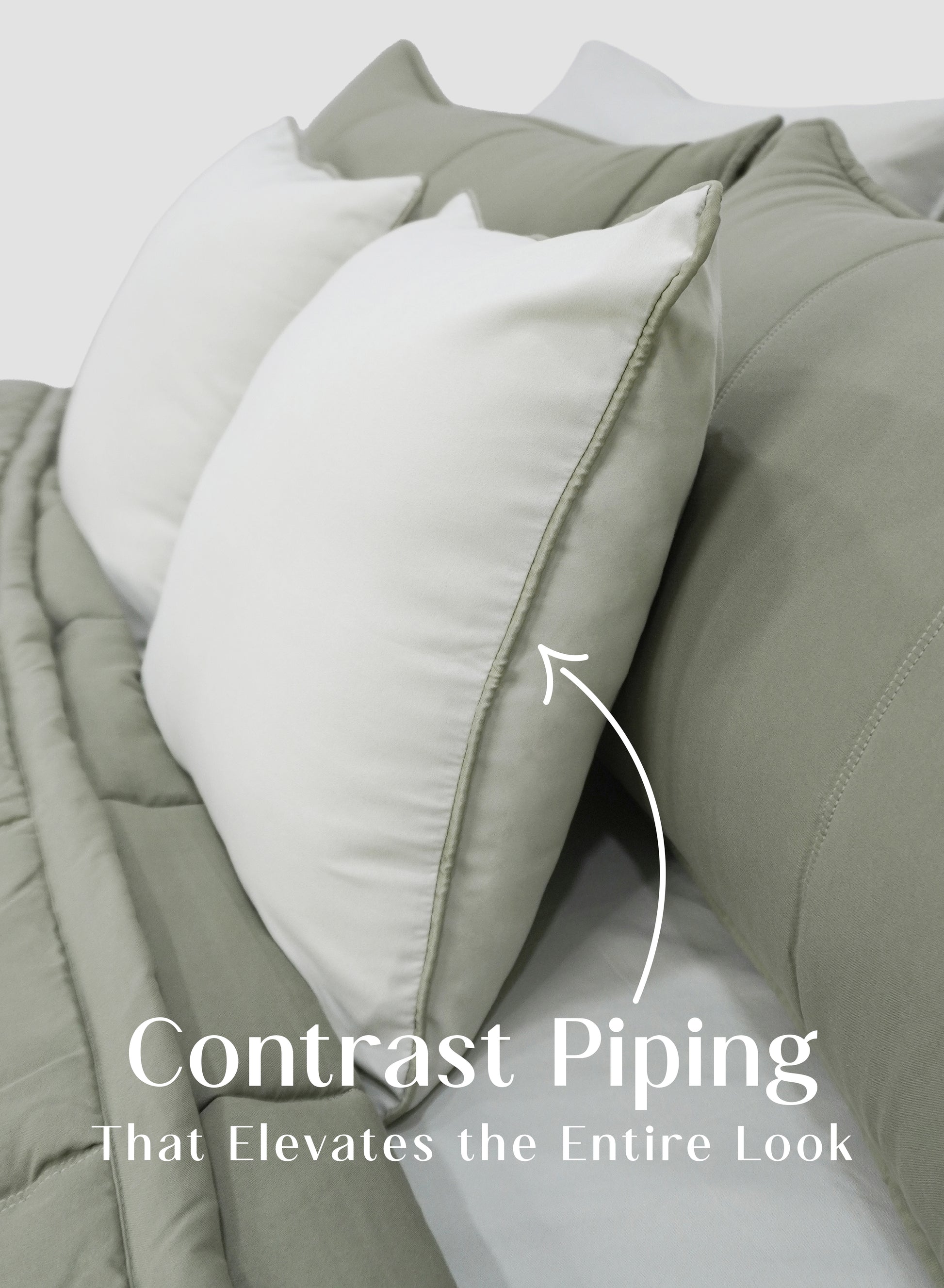 Home Crayons Cocoon 8-Piece AC Bedding Set | Coordinated Comforter, Fitted Sheet & Covers in One Set | Olive Mist
