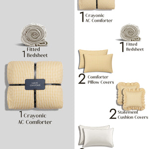 Crayonic™ 8-Piece AC Bedding Set | Signature Designer Bedding for AC Rooms | Sunlit Gingham
