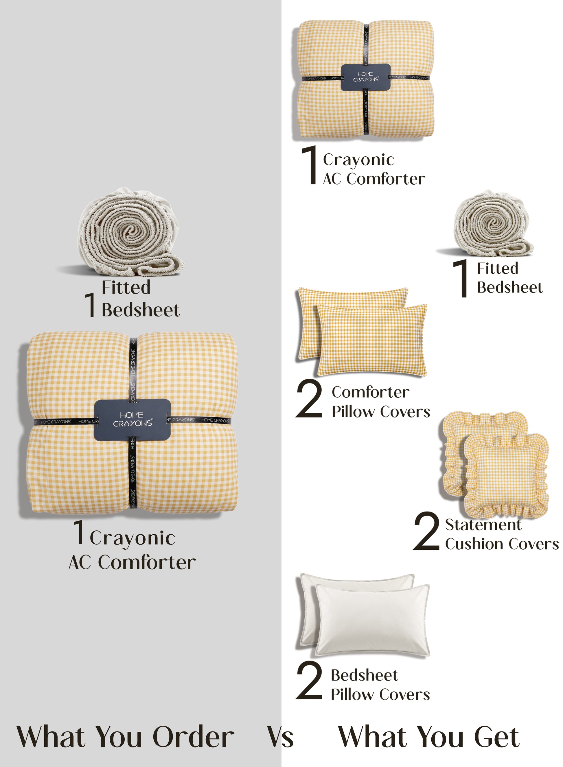 Crayonic™ 8-Piece AC Bedding Set | Signature Designer Bedding for AC Rooms | Sunlit Gingham