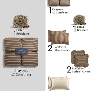 Crayonic™ 8-Piece AC Bedding Set | Signature Designer Bedding for AC Rooms | Café Mocha