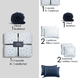 Crayonic™ 8-Piece AC Bedding Set | Signature Designer Bedding for AC Rooms | Bluebell