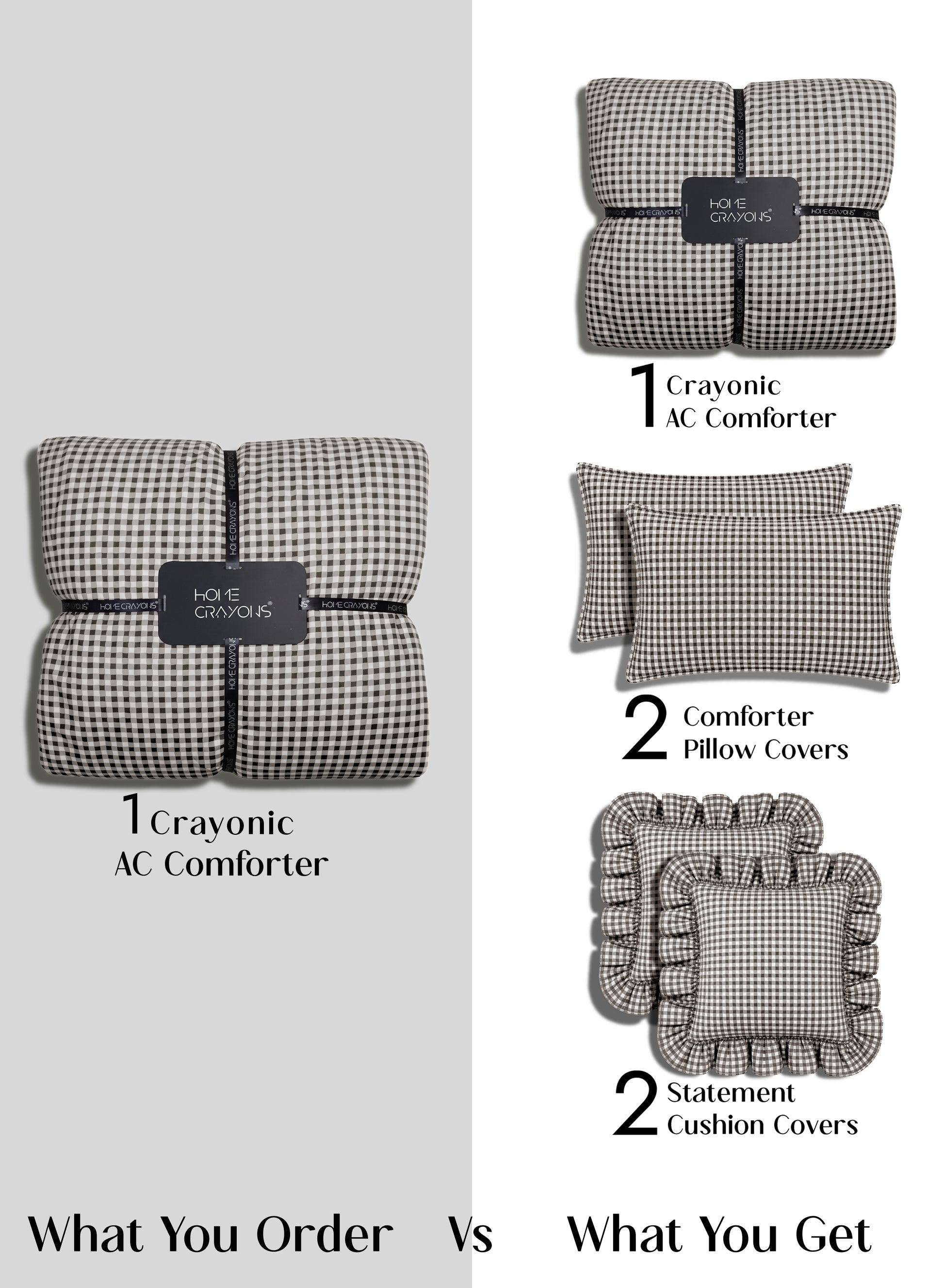 Crayonic™ 5-Piece AC Comforter Set | Signature Designer Comforter Set | Midnight Gingham