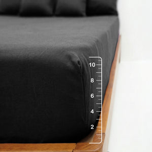 Home Crayons LuxeFit™ Fitted Bedsheet Set | Perfect Fit for Queen & King Mattresses | Ebony Black