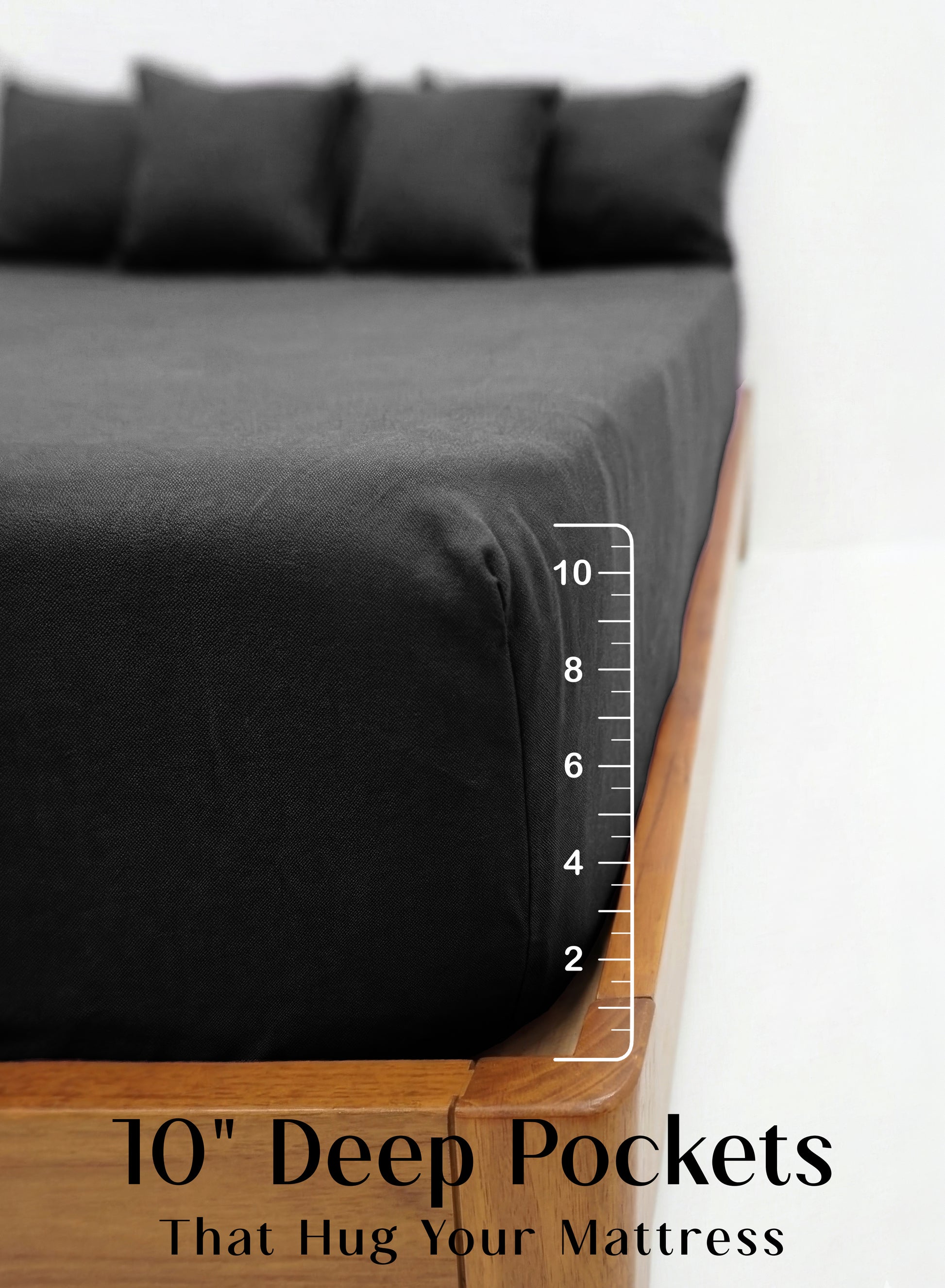 Home Crayons LuxeFit™ Fitted Bedsheet Set | Perfect Fit for Queen & King Mattresses | Ebony Black
