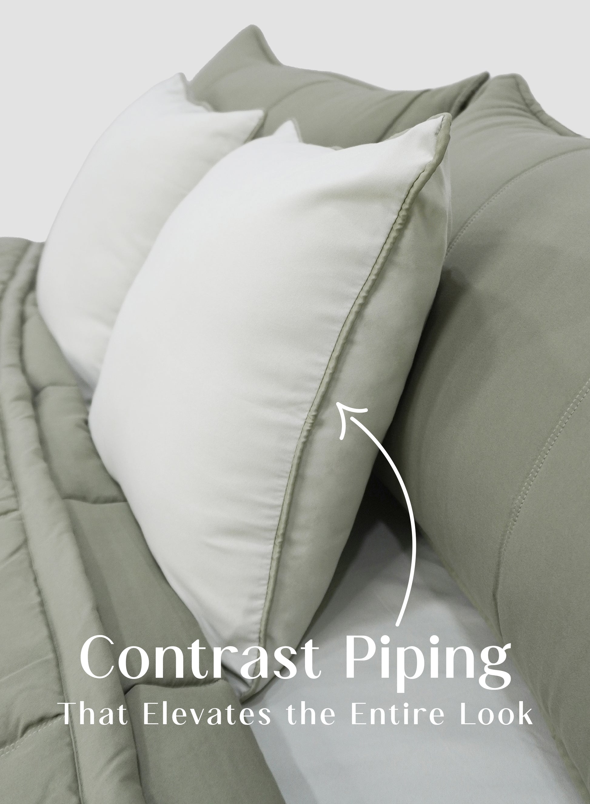 Home Crayons Cocoon AC Comforter Set | 5-Piece Designer Bed Set for Modern Homes | Olive Mist